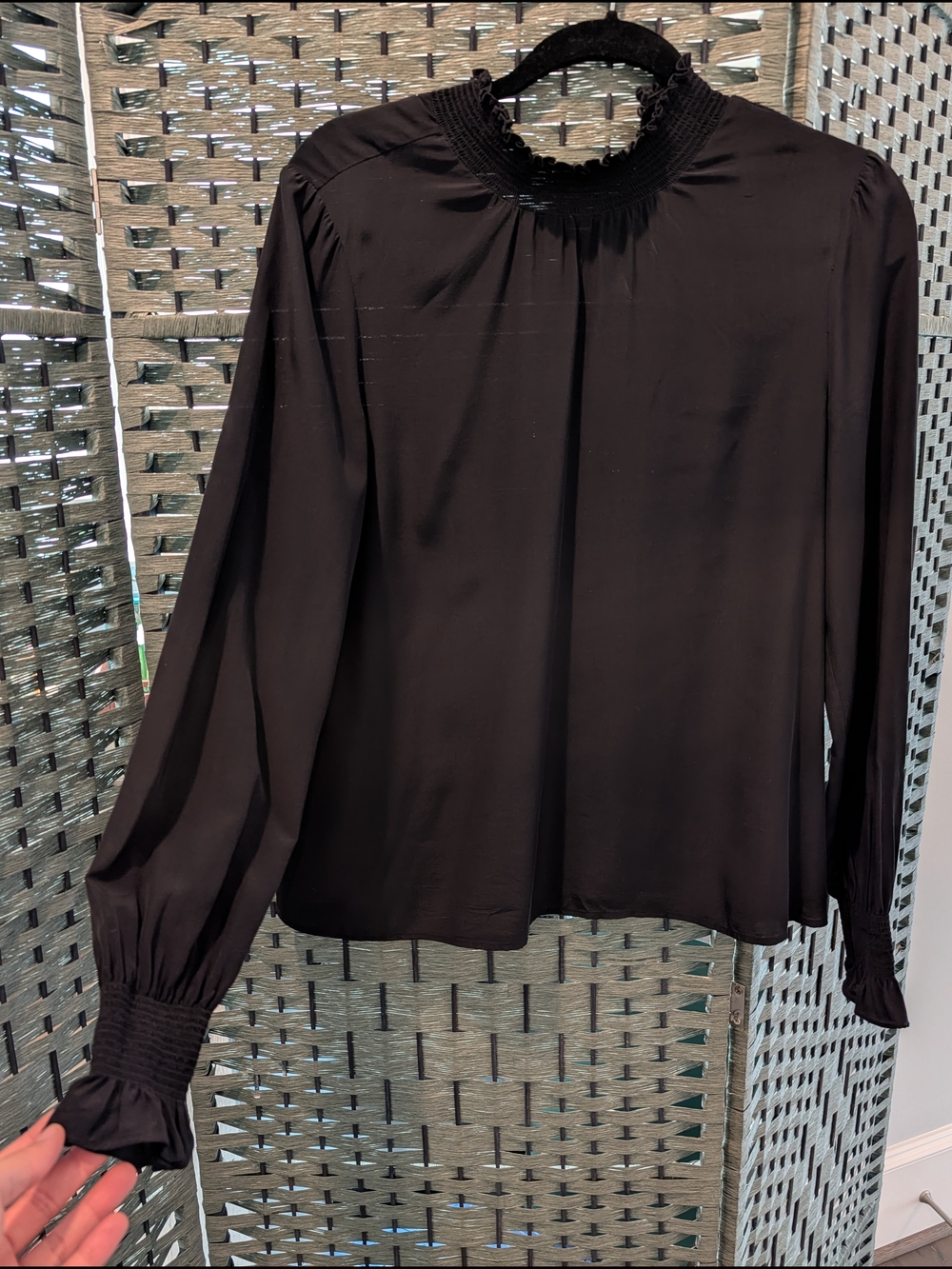 Vintage Sezane - Black Smocked-Neck Long Sleeve Top